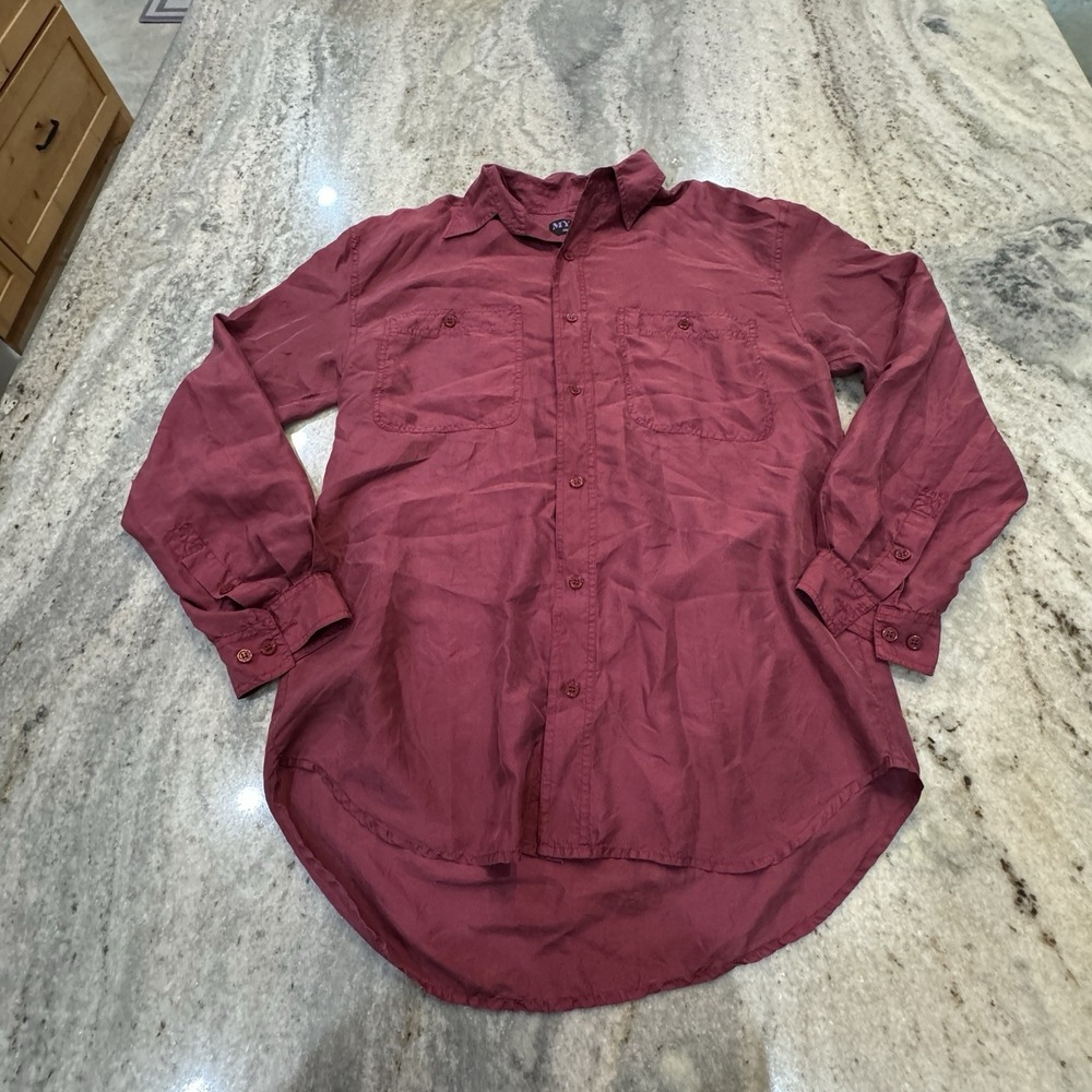 VTG My Silk Mens 100% Silk Shirt Burgundy Maroon Sz Small Classy Chic Loose READ